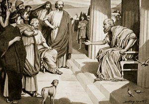 Sokrates promlouvá k Athéňanům, ilustrace z Hutchinsonových Dějin národů, 1915. od Dudley Heath