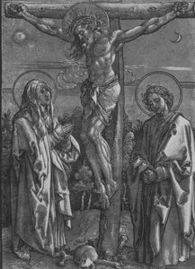 Kristus na kříži s Pannou Marií a svatým Janem, 1500-1550. od Dürer School.