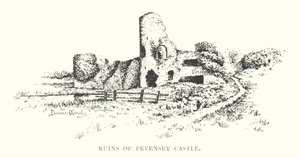 Zřícenina hradu Pevensey (litografie) od Duncan Moul