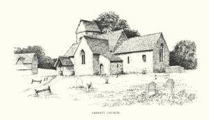 Kostel Sarratt (litografie) od Duncan Moul