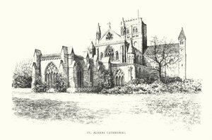 St Albans Cathedral (litografie) od Duncan Moul