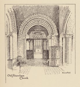 Sussex: Old Shoreham Church (litografie) od Duncan Moul