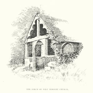 Kruchta kostela West Horsley (litografie) od Duncan Moul