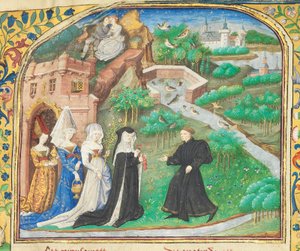 Stránka z "La Belle Dame Sans Merci" od Alaina Chartiera, Paříž, počátek 15. století