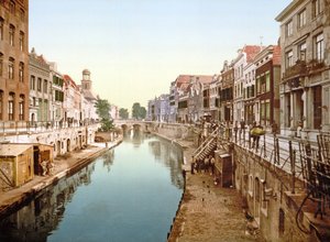 Pohled při pohledu dolů na Oudegracht v Utrechtu, 1890-1900