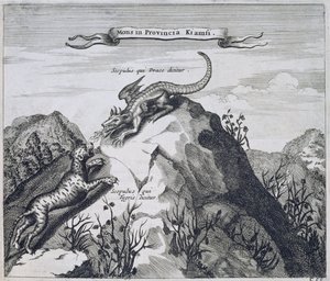 Hora v provincii Jiangxi s útesy známými jako drak a tygr, z Číny Ilustroval Athanasius Kircher (1601-80) 1667 od Dutch School
