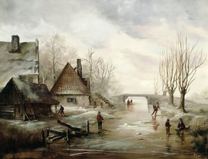 Zimní krajina s krasobruslení v popředí od Dutch School