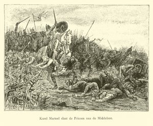 Charles Martel bojuje s Frísy na Middelzee od Dutch School