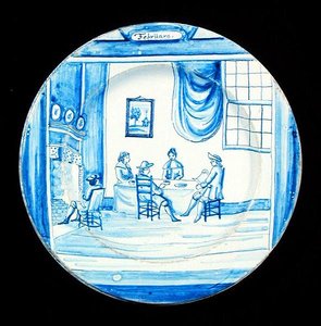 Delftware talíř zobrazující měsíc únor (cínem glazovaná kamenina) od Dutch School