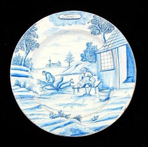 Delftware talíř zobrazující měsíc červen (cínem glazovaná kamenina) od Dutch School