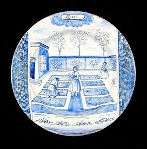 Delftware talíř zobrazující měsíc březen (cínem glazovaná kamenina) od Dutch School