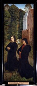 ""Dva dárci, členové cechu obuvníků"" Malba na dřevě z holandské školy 15. století (mistr Saint Crispin) Puškinovo muzeum z počátku 16. století, Moskva od Dutch School