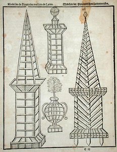Mřížové pyramidy, z „Holandského zahradníka“ od Johanna van der Groena, vydáno 1699 (rytina) od Dutch School