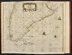 Mapa mysu Horn, Ohňová země, z „Mořského atlasu nebo vodního světa, zobrazující všechna mořská pobřeží známých částí Země s obecným popisem stejné...“ od Hendrika Donckera, kolem 1660 ( rytina) od Dutch School