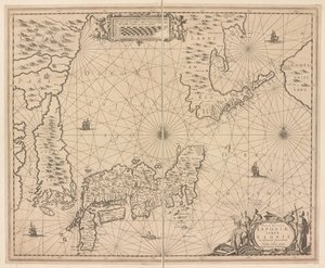 Mapa Japonska, nový a přesný popis Japonska, země Eson a přilehlých ostrovů od Snowy Discovery od Dutch School