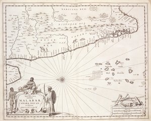 Mapa pobřeží Malabar, Východní Indie, 1672