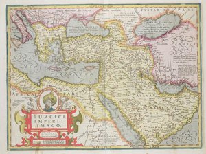 Mapa Turecké říše, z hospody Mercator Atlas. Jodocus Hondius (1563-1612) Amsterdam, 1606