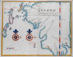 Mapa jižní části ostrova Kjúšú, Japonsko (pero a akvarel na papíře) od Dutch School