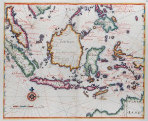 Mapa zobrazující Borneo, Clebes (Sulawesi), Jávu a další indonéské ostrovy. od Dutch School