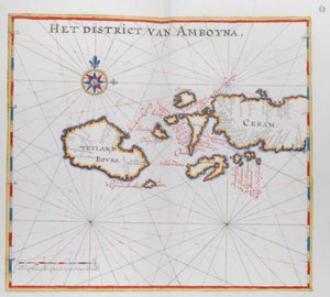 Mapa ukazuje ostrovy Bouro a Ceram (Seram), Indonésie. od Dutch School