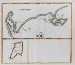 Mapy zobrazující ostrov Dassen, jihoafrický ostrov, a protější pobřeží. od Dutch School