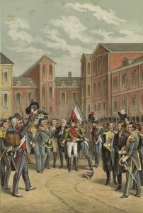 Napoleonovo rozloučení s císařskou gardou na nádvoří Bílého koně paláce Fontainebleau, 1814 od Dutch School