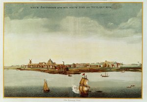 New Amsterdam, c.1650-53 (The Prototype View) použitý pro frontispis ke Stokes Iconography, vol.1, 1915 (barevný tisk) od Dutch School