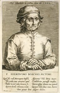 Portrét Hieronyma Bosche (asi 1450-1516), deska 3 v sérii portrétů umělců, vyryl Theodor Galle (1571-1633) od Dutch School