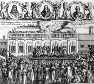 Stětí krále Karla I. (1600-49) 1649 (rytina) (černobílá fotografie) od Dutch School
