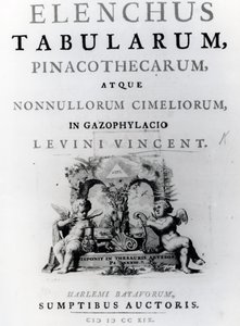 Titulní strana seznamu tabulek od Levina Vincenta, publikovaná v roce 1719