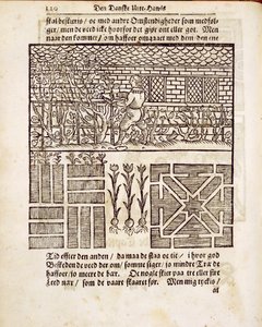 Školení a výsadba v zahradě, z knihy The Dutch Gardener, od Johanna van der Groena, vydáno 1699 od Dutch School