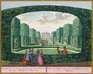 Pohled ze zelené lodžie na divadlo, z Het Zeganplant Kennemerlant, Hendrick de Leth a Matthias Brouerius Van Nidek, vydáno kolem 1700-1730 od Dutch School