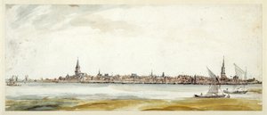 Pohled na Emmericha, konec 17. století (pero a hnědý inkoust s akvarelem na papíře) od Dutch School