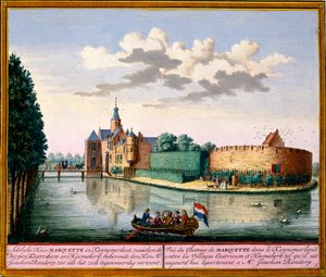 Pohled na Marquette House, Kennemerland, z knihy Het Zeganpralent Kennemerlant od Hendricka de Letha a Matthiase Broueria Van Nideka, vydané asi v letech 1700-30. od Dutch School