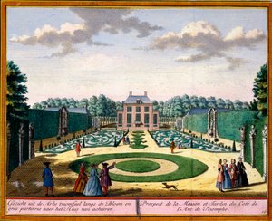 Pohled na dům a zahradu poblíž vítězného oblouku, z Het Zeganpralent Kennemerlant od Hendricka de Letha a Matthiase Brouerius Van Nidek, vydáno kolem 1700-30 od Dutch School