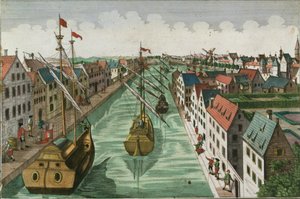 Pohled na Kettle Gate v Delftu od Dutch School