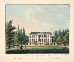 Vue de Broekhuisen. Dům zepředu. Facade du Chateau od Dutch School