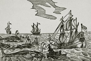 Velrybářské lodě z „Journael“ Jacoba Segersze van der Brugge od Dutch School