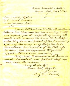 Dopis od E. A. Carra, Heleny, Arkansas, velícímu důstojníkovi amerických námořních sil poblíž Heleny v Arkansasu, 2. října 1862 od E.A. Carr