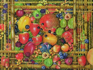 Fruit in Bamboo Box, 1999 (akryl na plátně) od E.B. Watts