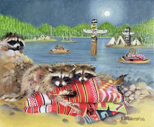 Racoons, 2000 (akryl na plátně) od E.B. Watts