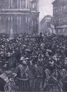 CIV pochodující dolů Ludgate Hill, na cestě k Mansion House na nádraží Waterloo, ilustrace z Cassells History of England, 1900