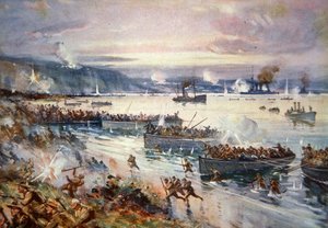 Vylodění Australanů v Gallipoli, duben 1915 (barevné lito)