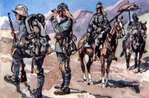 Německé uniformy z roku 1917, makedonská fronta (barva lito) od E. (after) Dobrich