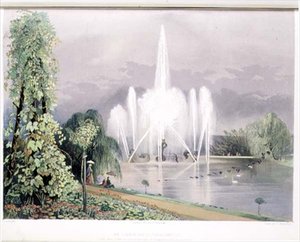 The River Horse Fountain, Enville, hospoda. od Thomas McLean (litho) od E. Adveno Brooke