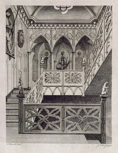 Schodiště na Strawberry Hill, rytina J. Newtona, z knihy Horace Walpola "Popis Strawberry Hill", 1784. od E Edwards