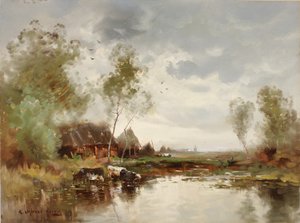Krajina s větrným mlýnem od E. Landseer Harris