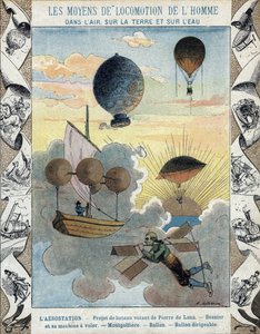 Aerostation - Projekt létajícího člunu Pierra de Lana - Létající letadlo Besniera (1678) - Balón - Balón - Balón vzducholodě - ilustrace E Letelliera - Chránit historický zápisník, konec 19. století