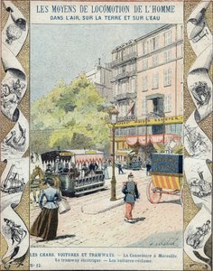 La Canebiere v Marseille - elektrická tramvaj - rekultivace vozů - ilustrace E Letellier - Chraňte historický zápisník, konec 19. století od E. Letellier