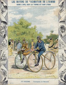 Pierre Michaux a Michaudine velocipedes - Z ochranného pouzdra na učebnice, konec 19. století - velocipedes a pedale (les michaudines) od Pierra Michauxe (1813-1883)